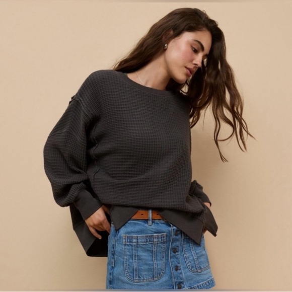 AE Big Hug Waffle Crew Neck Sweatshirt - Picture 2 of 14